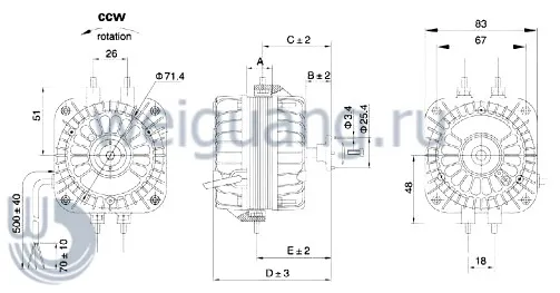 Габаритные размеры двигателя YZF34-45 Weiguang Габаритные микродвигателя YZF34-45 Weiguang