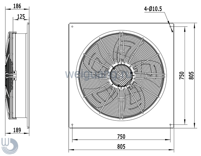 Габаритные размеры осевого вентилятора EC137/40E3G01-AS630/100S1-01-B1 Weiguang